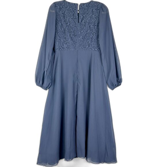 JJ's House Cascading Ruffles Scoop A line Chiffon Lace Midi Dress Medium NEW - Picture 3 of 10